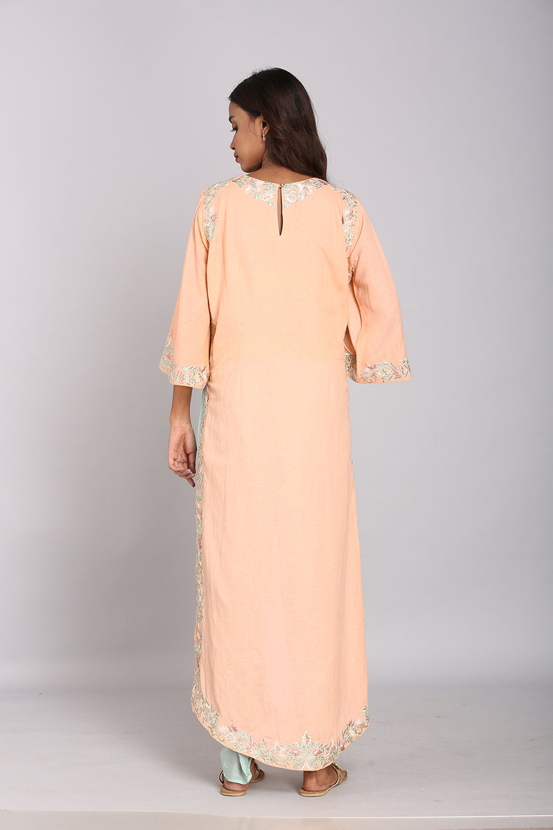 Peach asymmetrical embroidered co-ord set