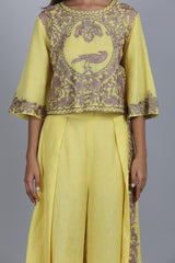 Yellow Asymmetrical Embroidered Co-ord Set