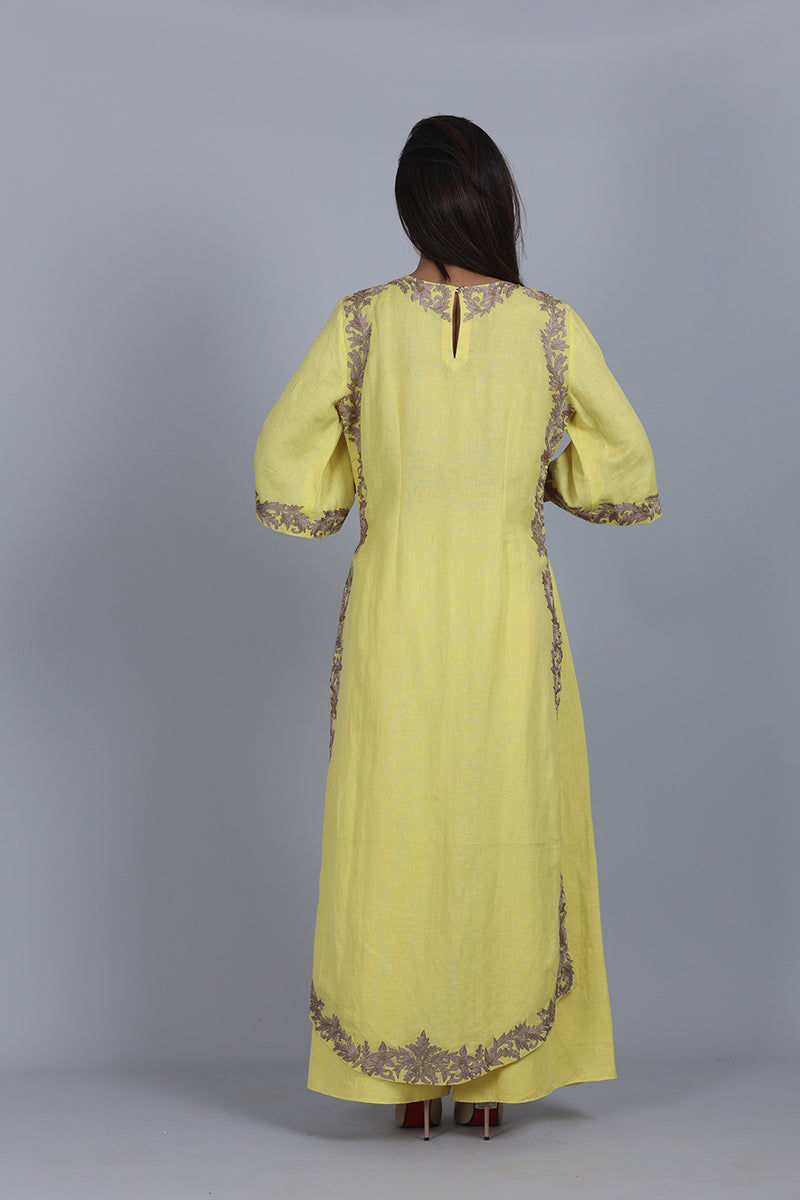 Yellow Asymmetrical Embroidered Co-ord Set