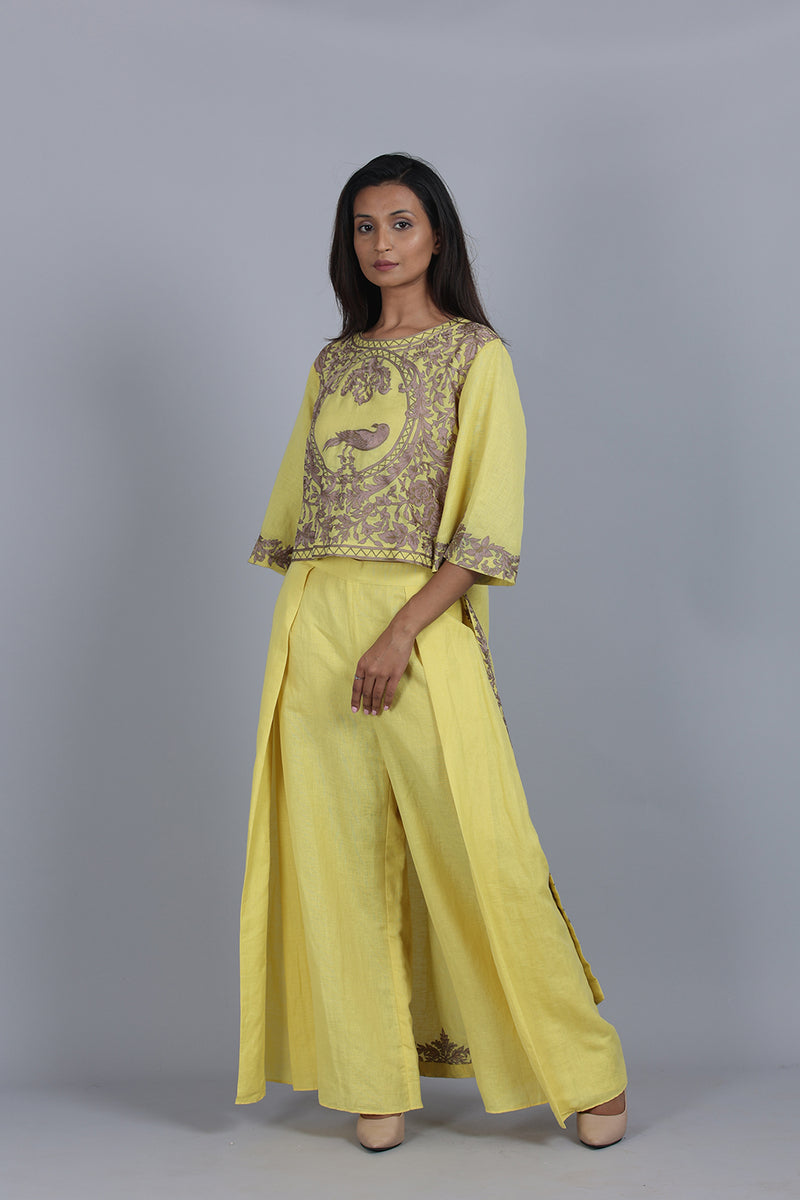 Yellow Asymmetrical Embroidered Co-ord Set