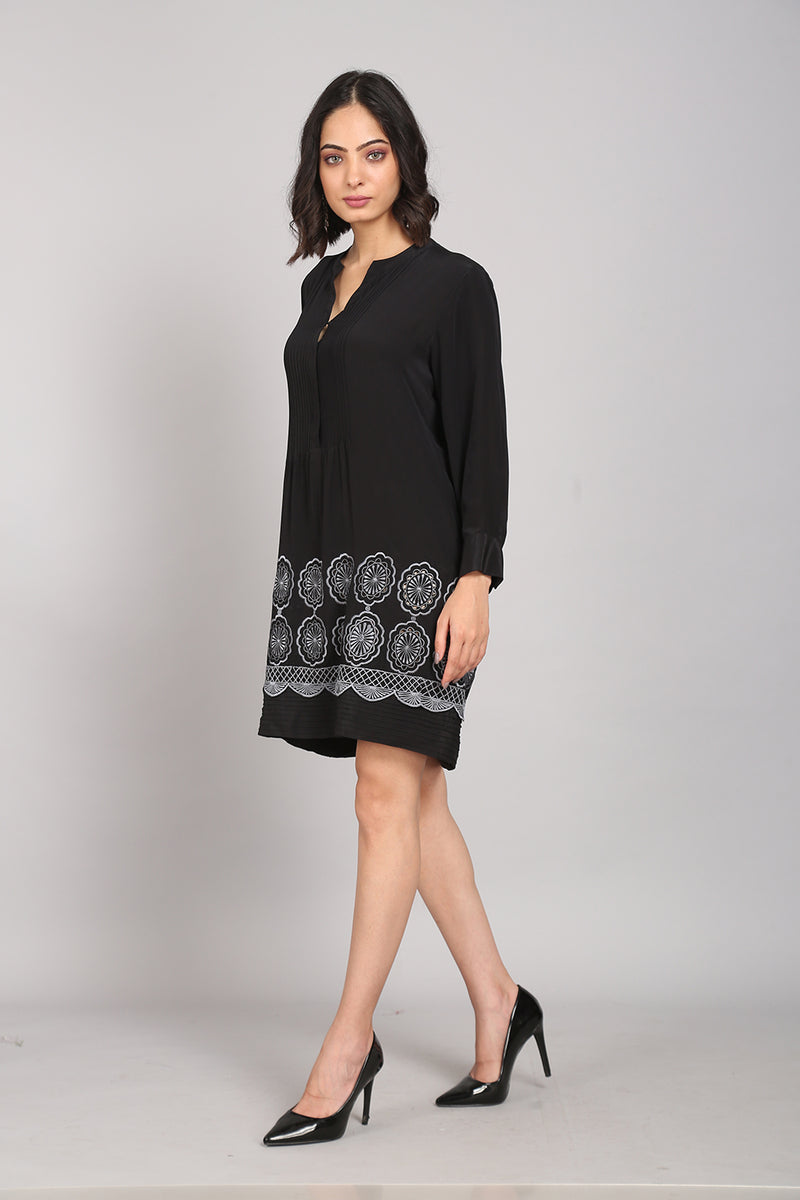 Pleated Cutwork Dress