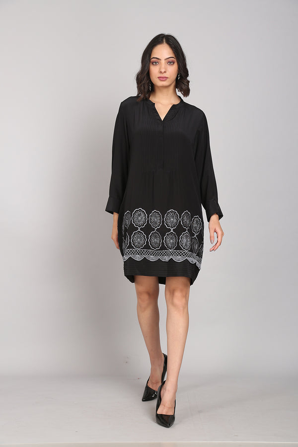 Pleated Cutwork Dress