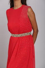 Stone embellished drape dress with belt