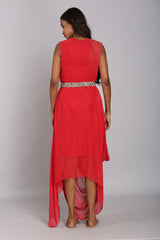 Stone embellished drape dress with belt