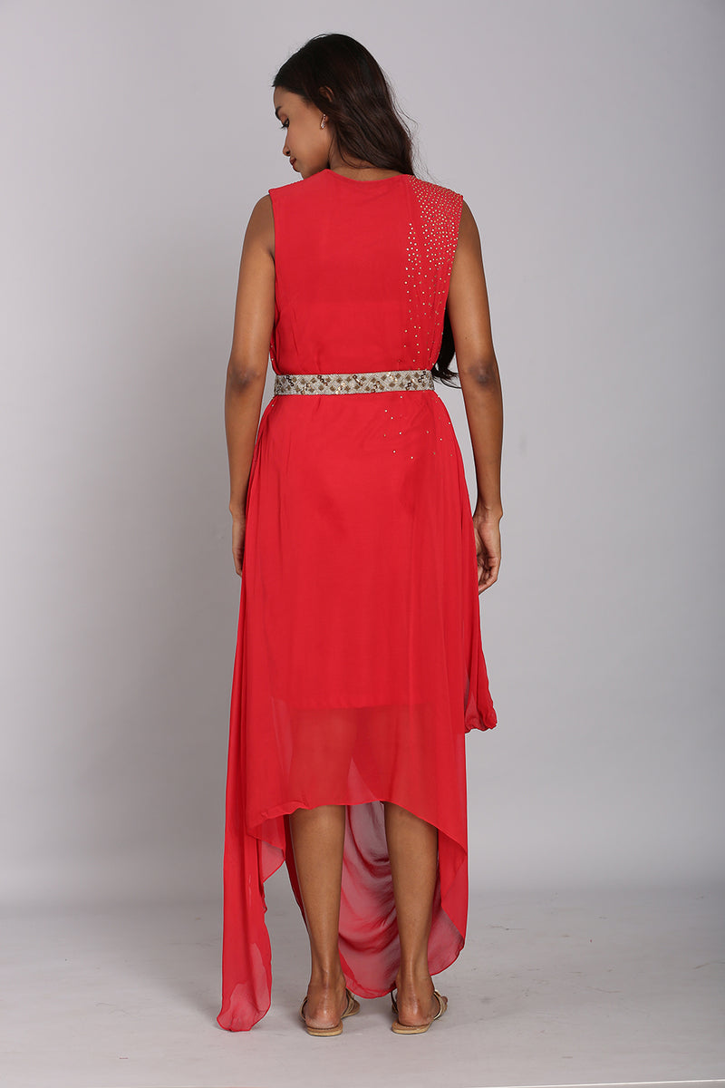 Stone embellished drape dress with belt