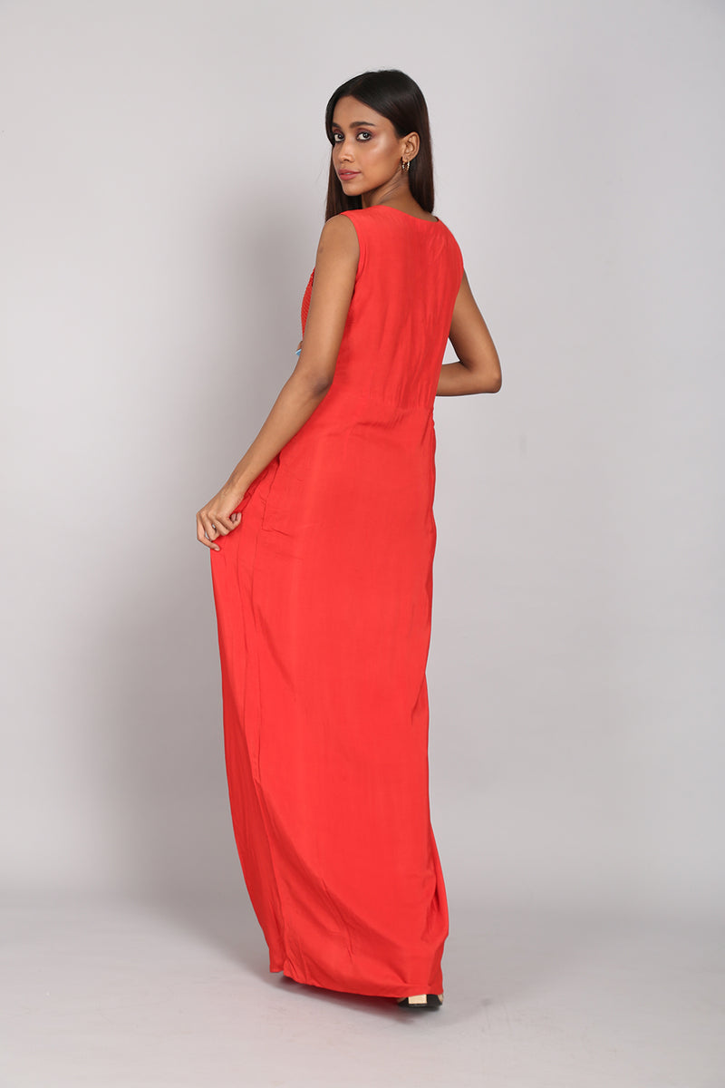 Red dress with embellished yoke