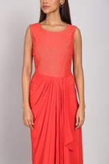 Red dress with embellished yoke