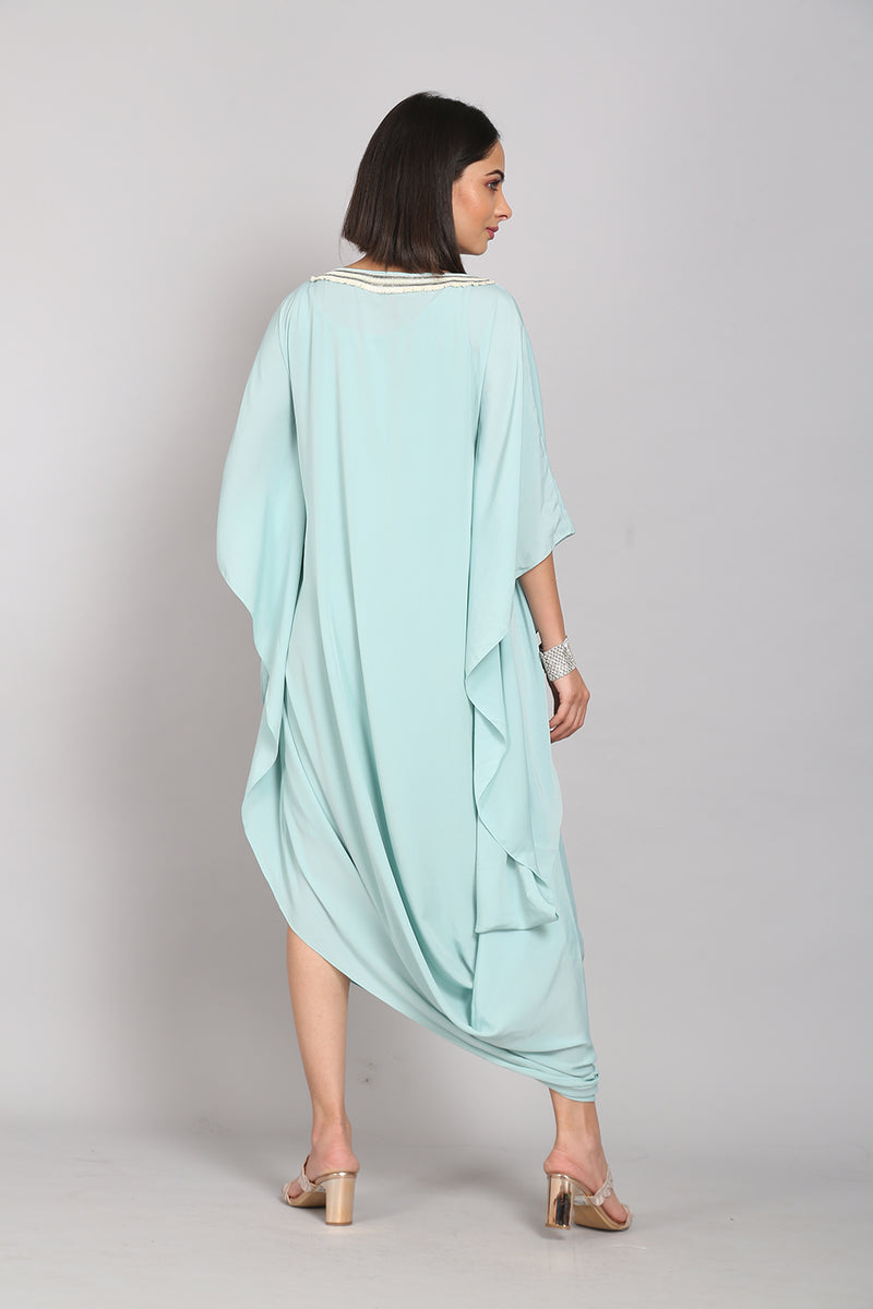 Embelished Boat Neck Drape Dress