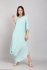 Embelished Boat Neck Drape Dress