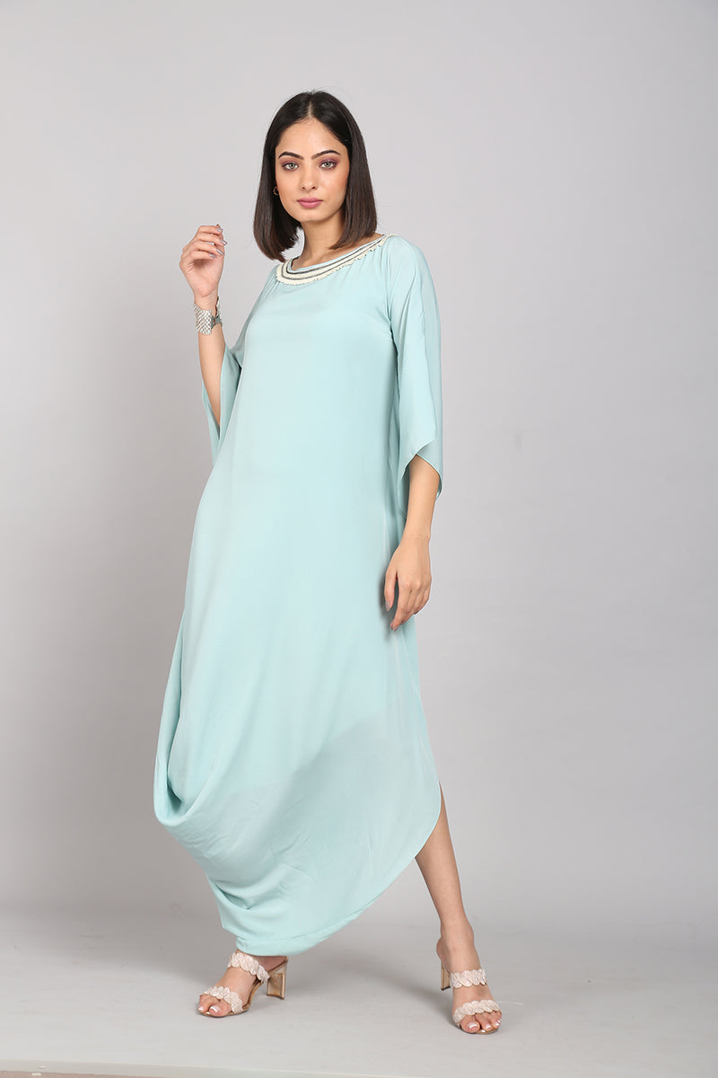 Embelished Boat Neck Drape Dress