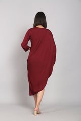 Asymmetrical Maroon Drape Dress