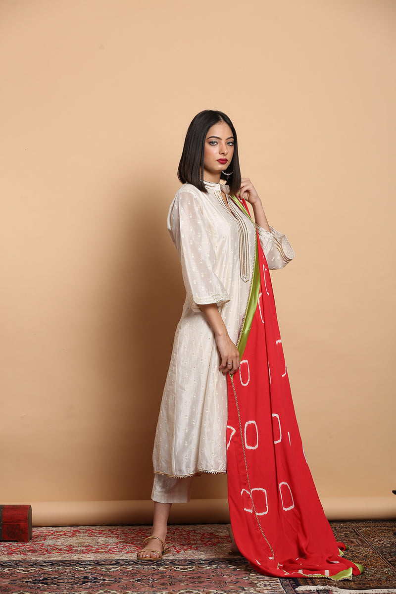 White And Gold Kalidar Kurta Set