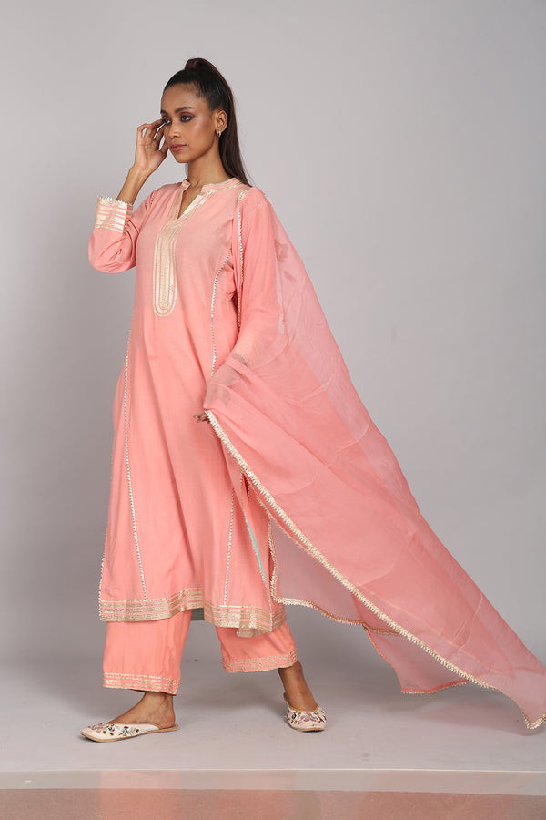 Salmon Pink Gota Kurta Set