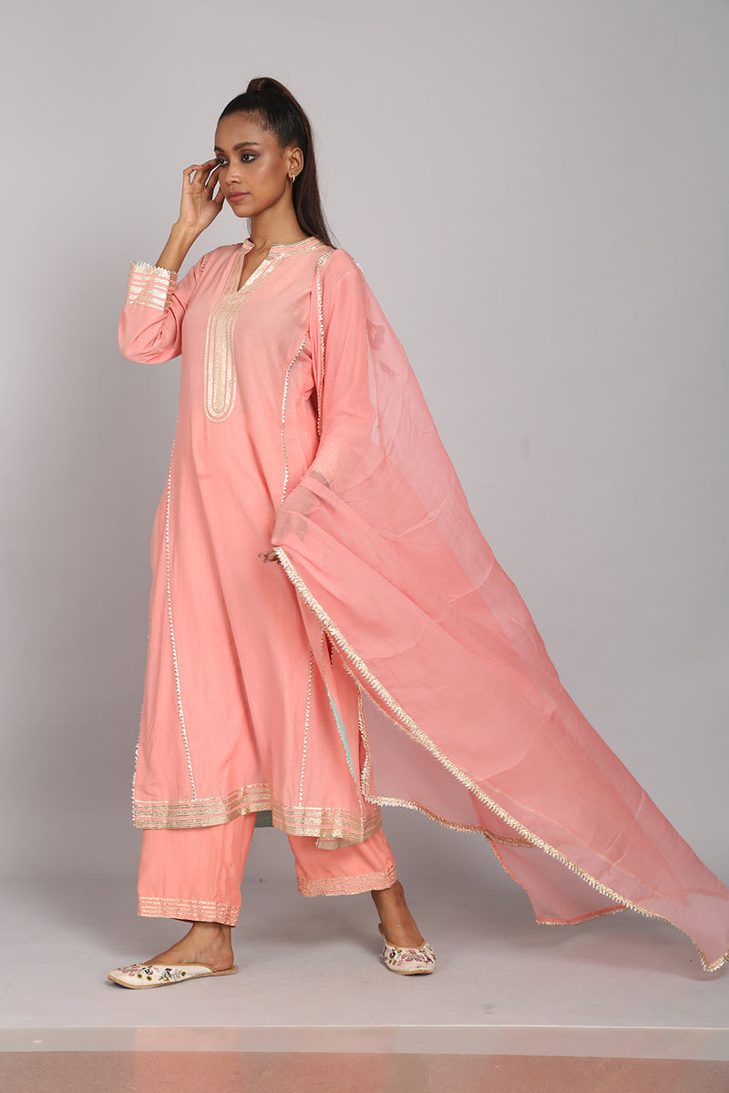 Salmon Pink Gota Kurta Set