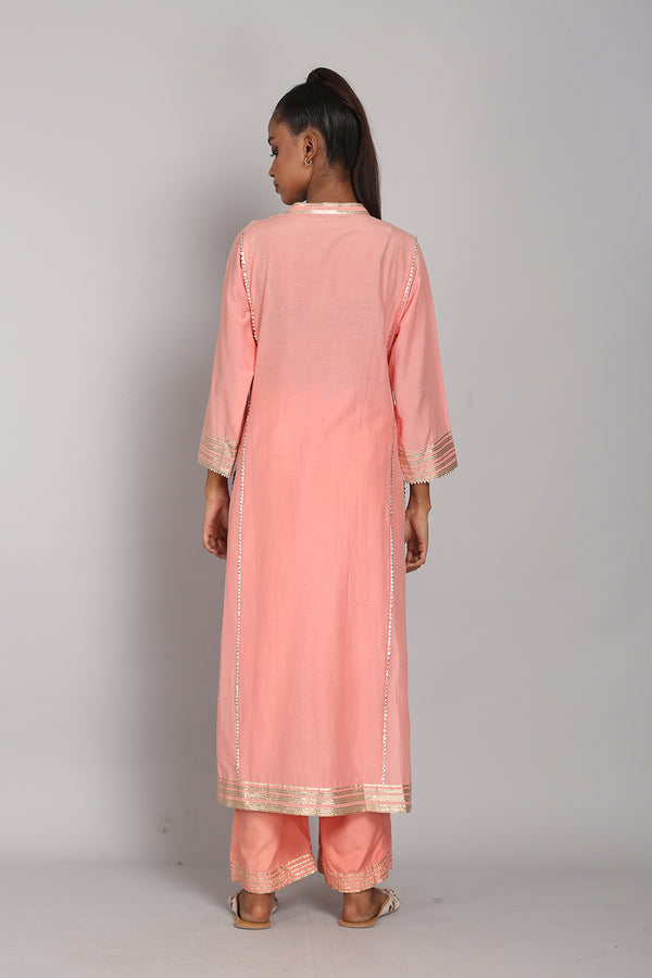 Salmon Pink Gota Kurta Set