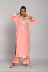 Salmon Pink Gota Kurta Set