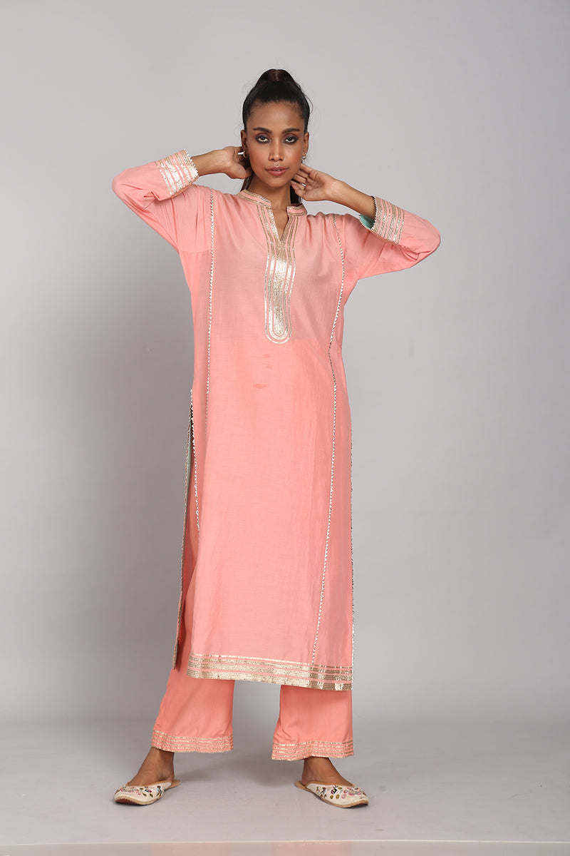 Salmon Pink Gota Kurta Set