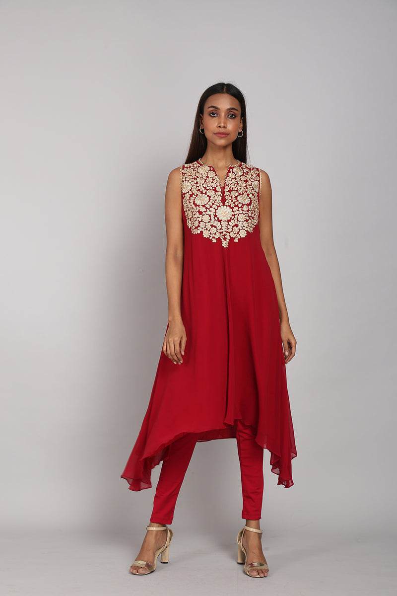 Gota Embroidered Asymmetrical Tunic