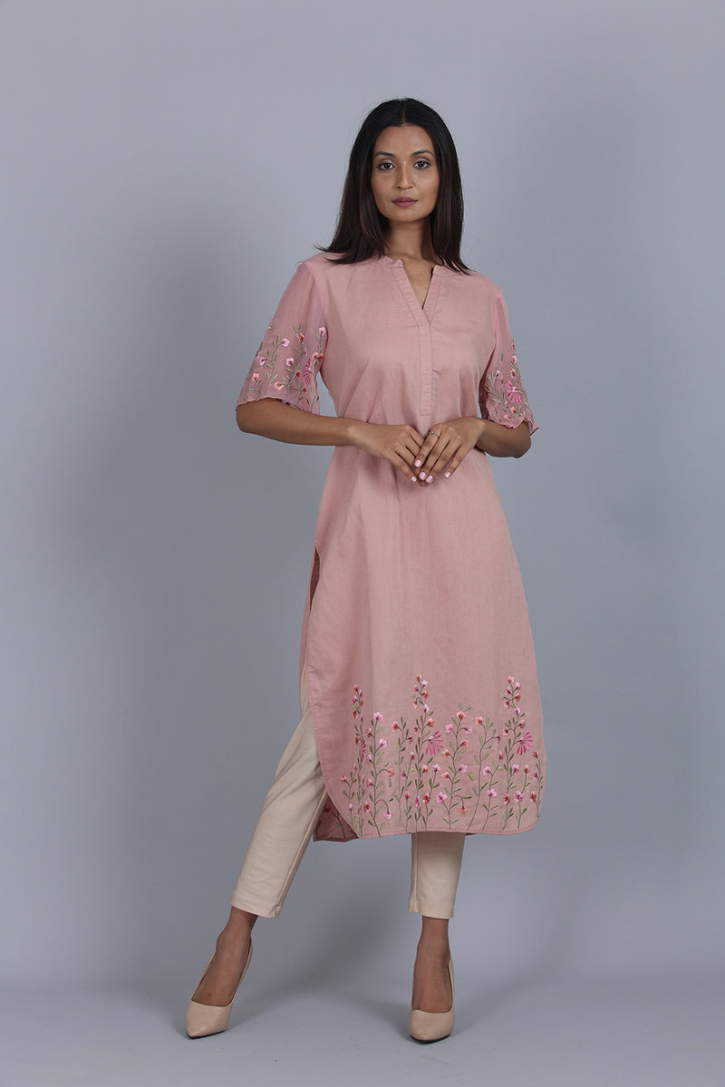 Embroidered Tunic With Chiffon Bell Sleeves