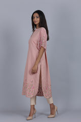 Embroidered Tunic With Chiffon Bell Sleeves