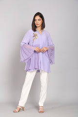 Crepe Top With Chiffon Gathers