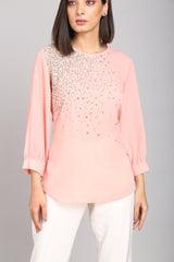 Pink Hand Embroidered Sequins Top