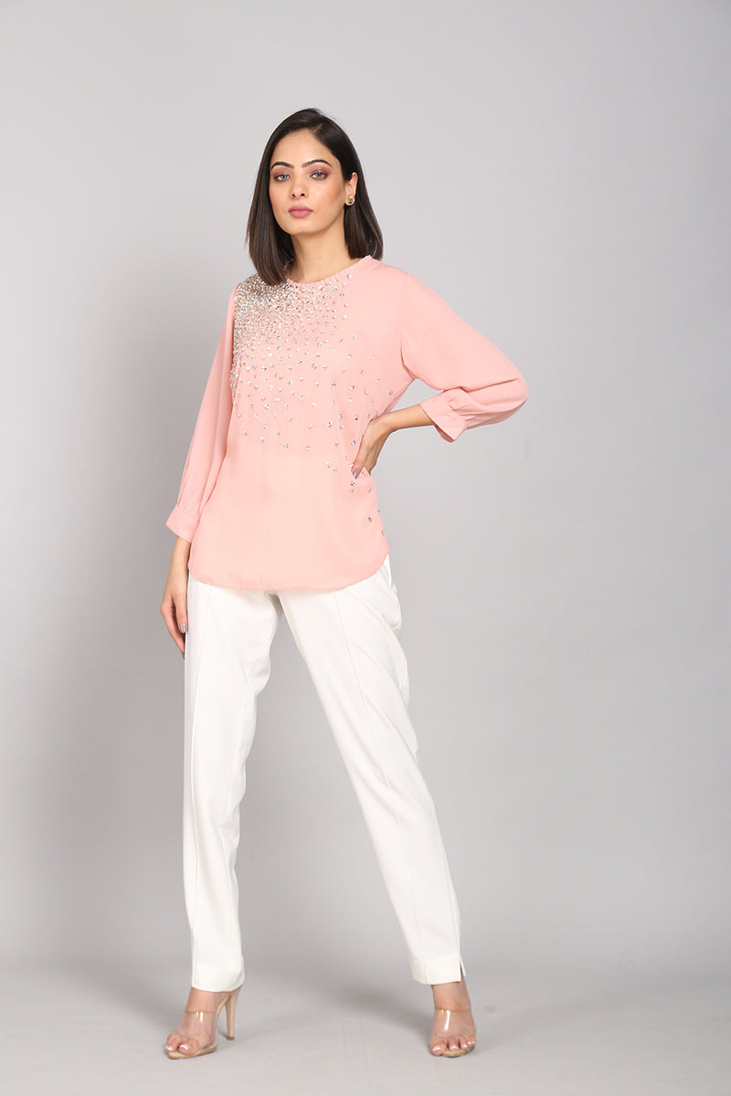 Pink Hand Embroidered Sequins Top