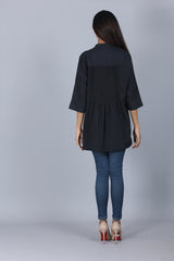 Black Cotton Tucks Tunic Top