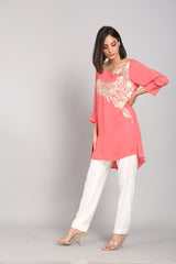 Peach Aari Embroidered Crepe Top