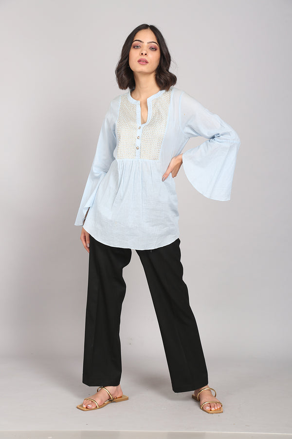 Light Blue Cotton Gota Top